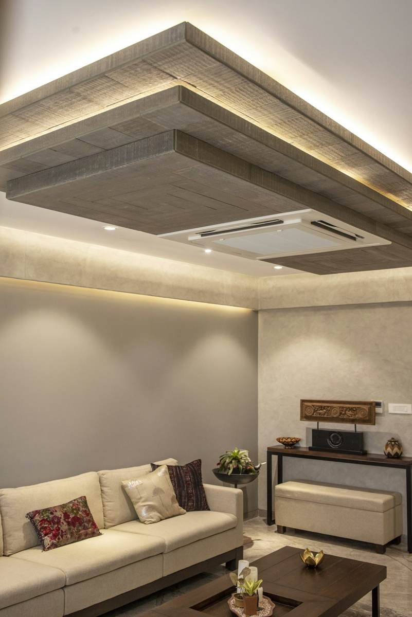 Forro rebaixado em drywall com sanca e fita de LED embutida